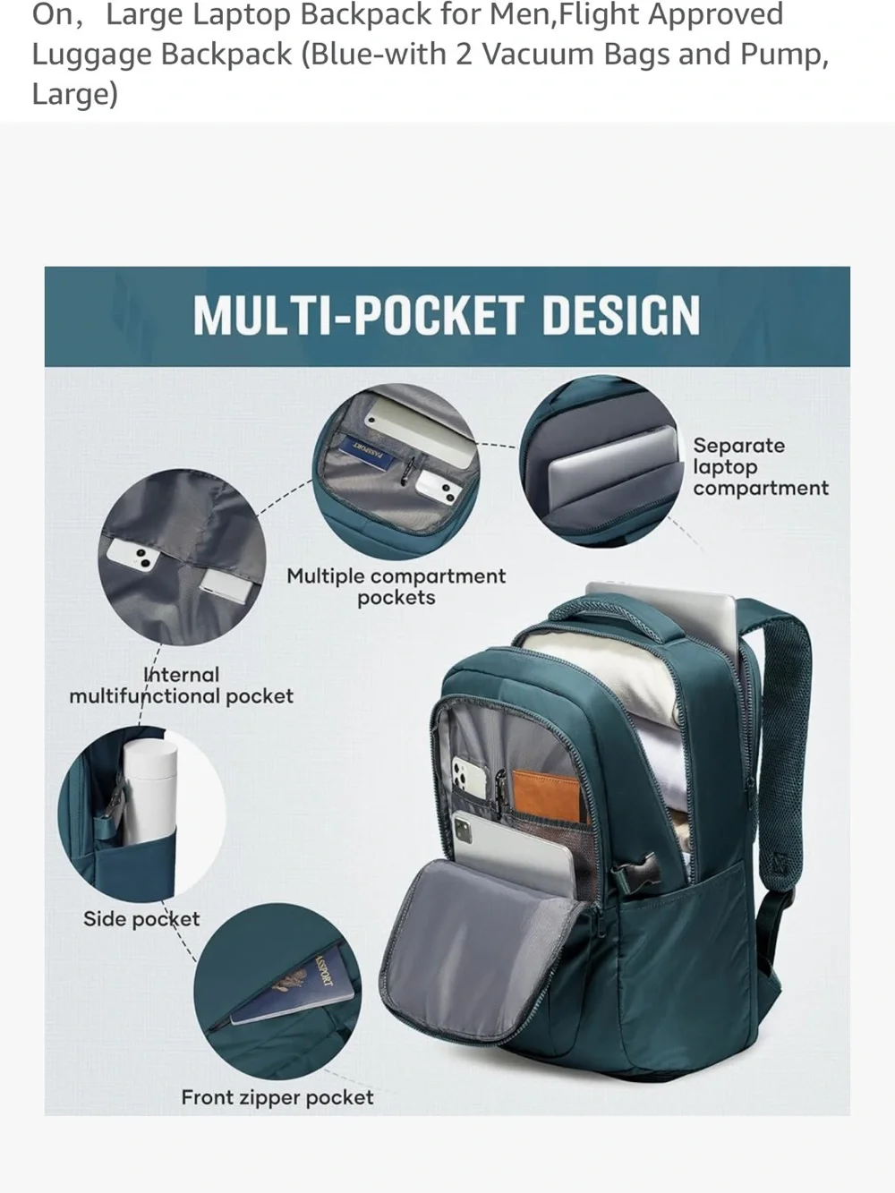 Suwasp Teal Travel Backpack - Spacious Everyday Bag